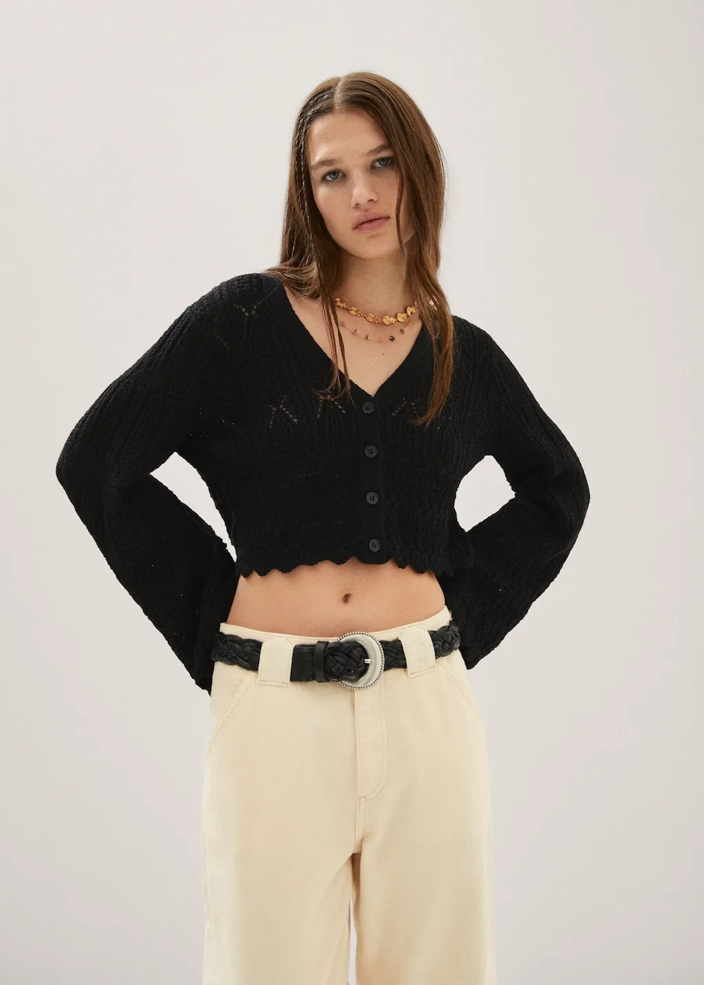 Cardigan crop bordo inferiore ondulato