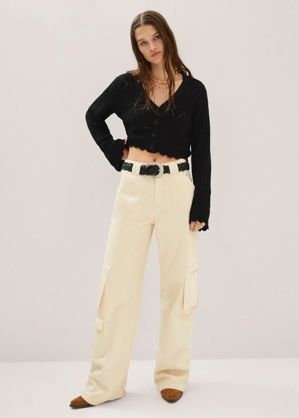 Cardigan crop bordo inferiore ondulato