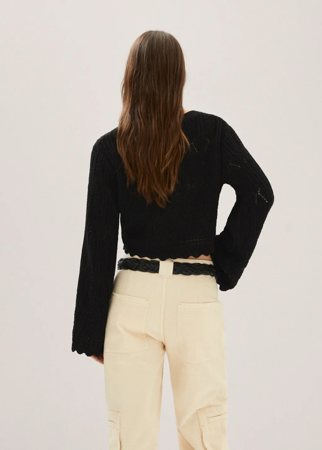 Cardigan crop bordo inferiore ondulato