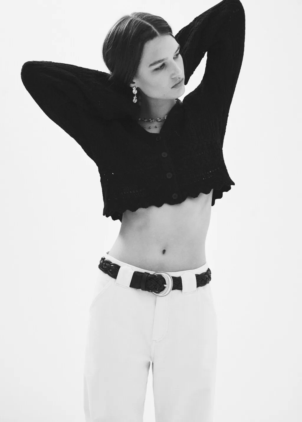 Cardigan crop bordo inferiore ondulato