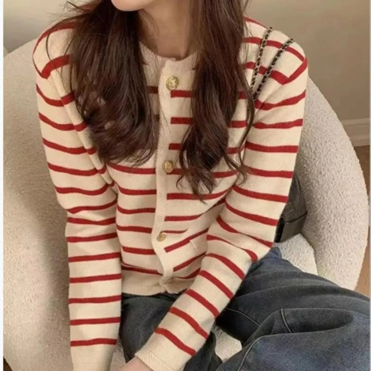 Cardigan lavorato a maglia a righe morbido ed elegante cardigan maglione da donna vintage ritagliato moda popolare vestiti