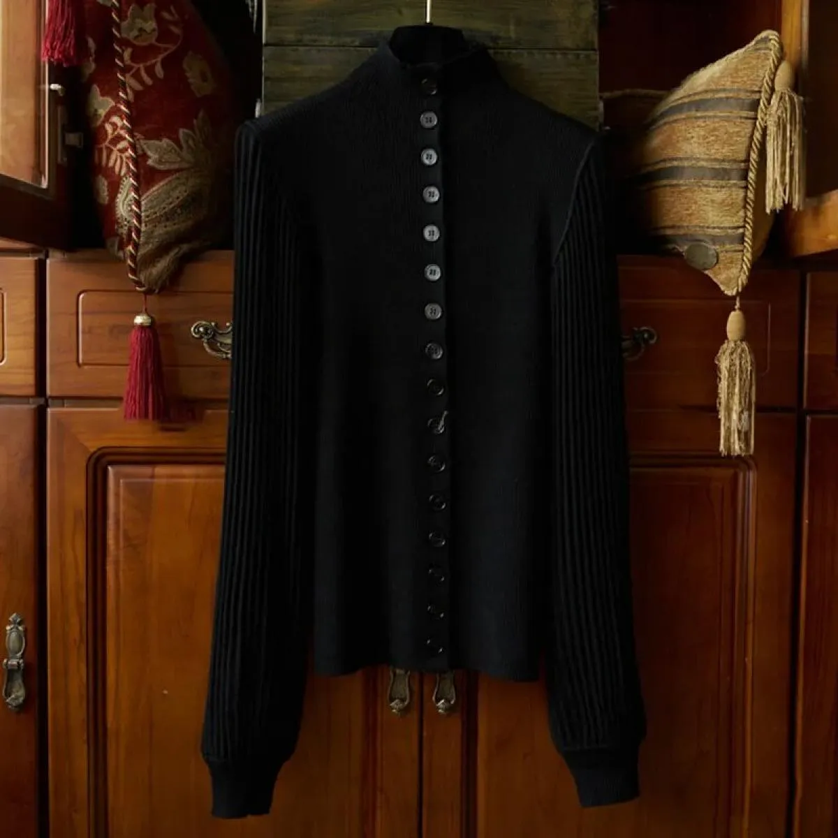 Cardigan lavorato a maglia manica lanterna monopetto maglione dolcevita sottile cappotto donna autunno e inverno 2024 nuovo desi