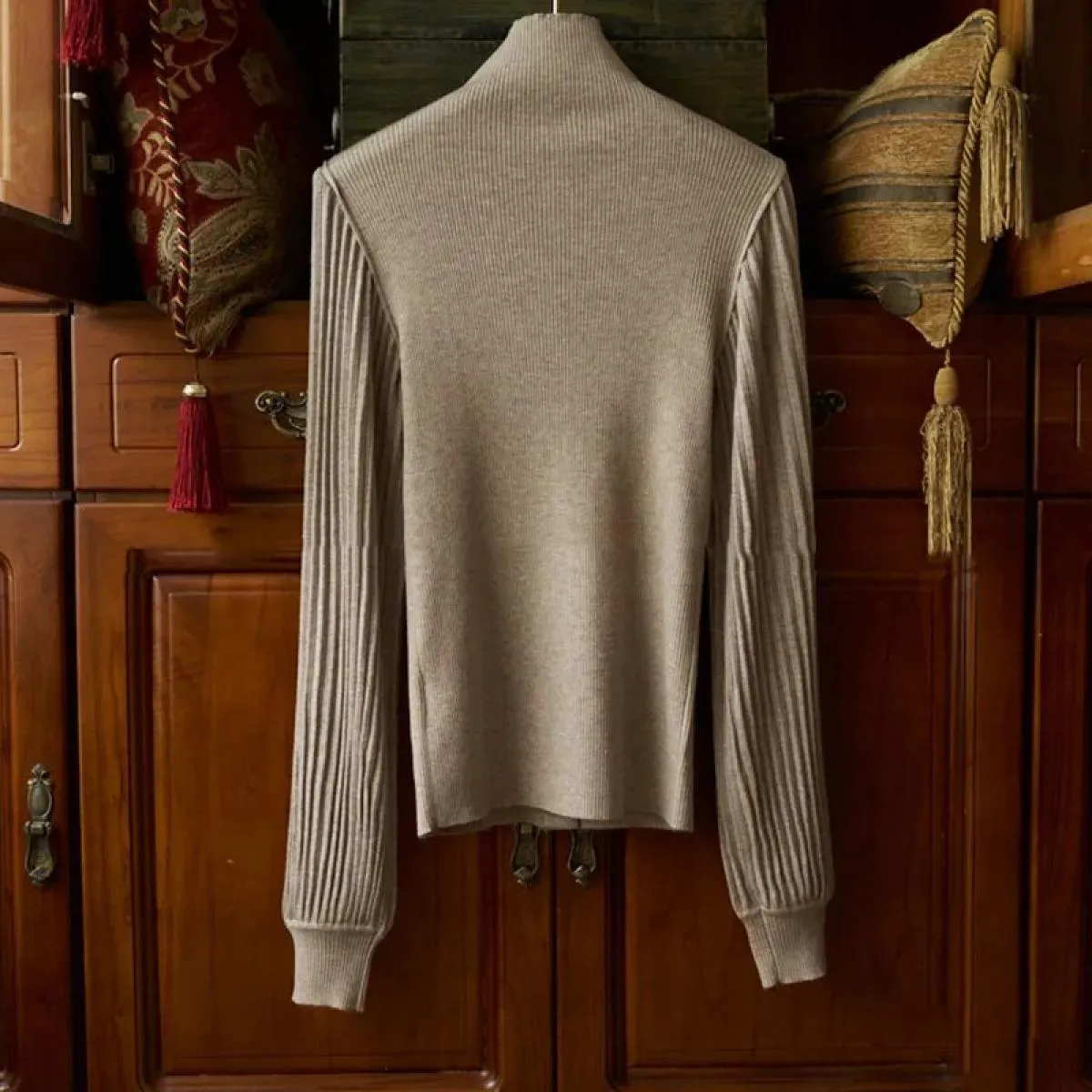 Cardigan lavorato a maglia manica lanterna monopetto maglione dolcevita sottile cappotto donna autunno e inverno 2024 nuovo desi