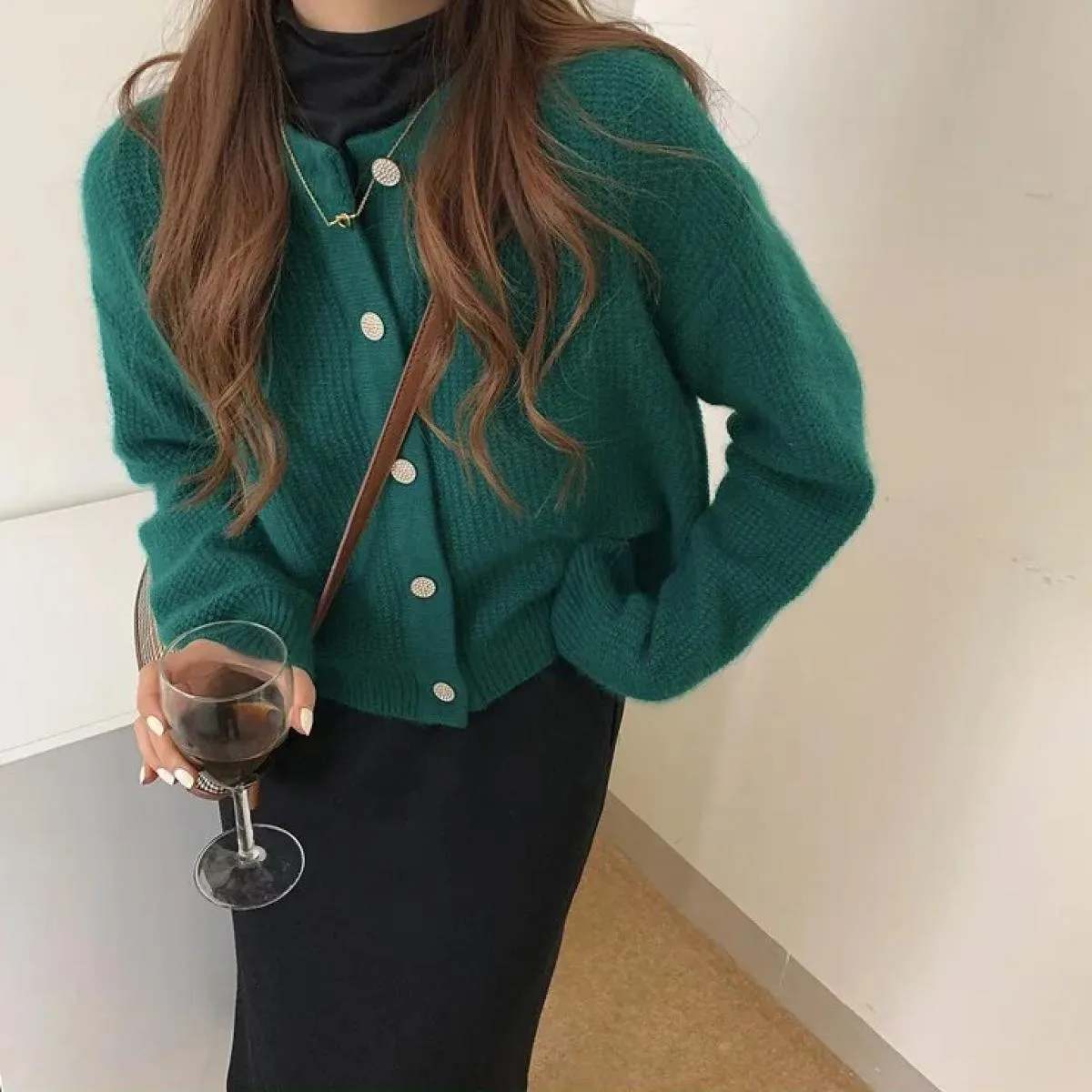 Cardigan Maglione Cappotto cardigan lavorato a maglia retrò autunnale Donna Top arancione lavorato a maglia delicato femminile