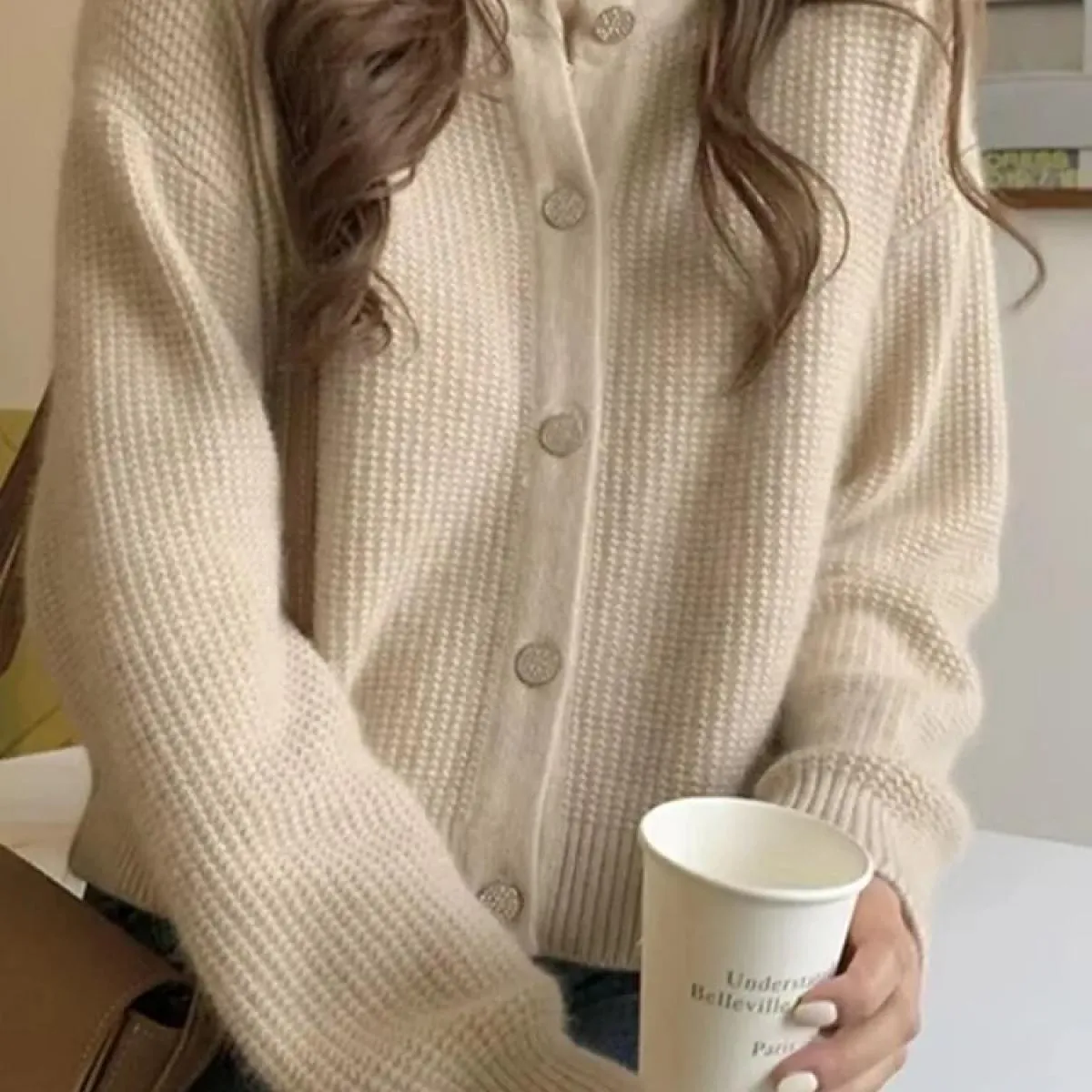 Cardigan Maglione Cappotto cardigan lavorato a maglia retrò autunnale Donna Top arancione lavorato a maglia delicato femminile