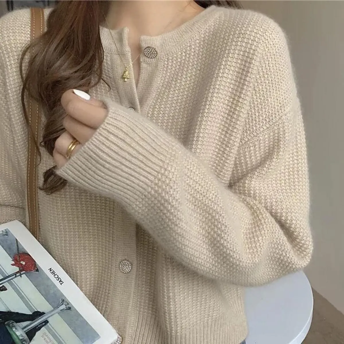 Cardigan Maglione Cappotto cardigan lavorato a maglia retrò autunnale Donna Top arancione lavorato a maglia delicato femminile