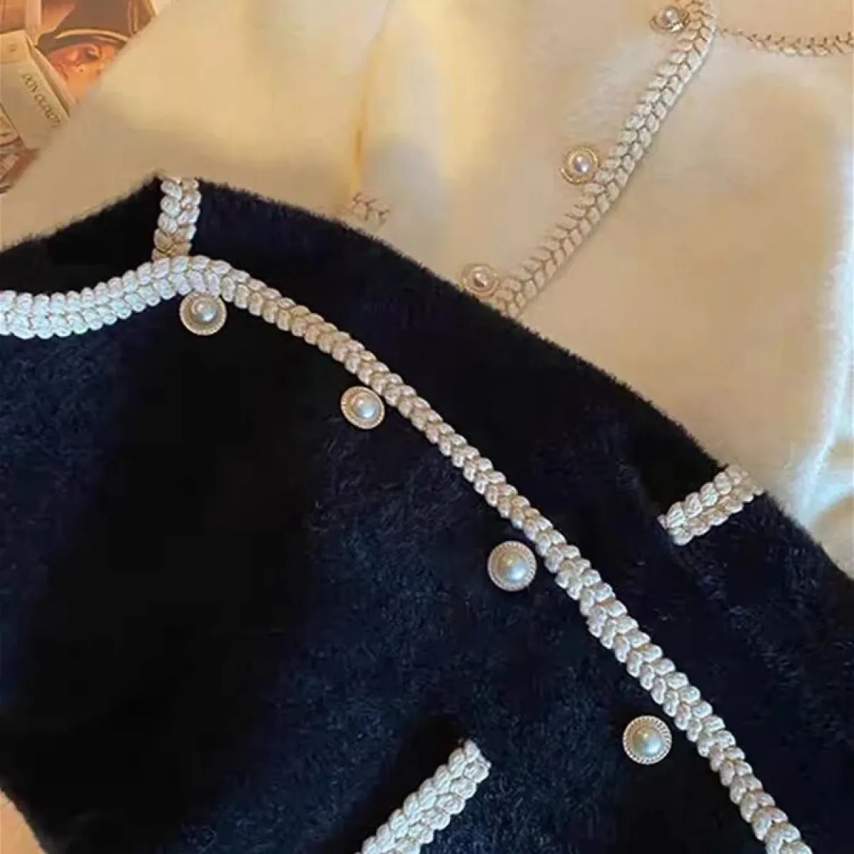Cardigan maglione con bottoni in perla francese Top Cappotto primaverile autunnale in morbido cashmere lavorato a maglia