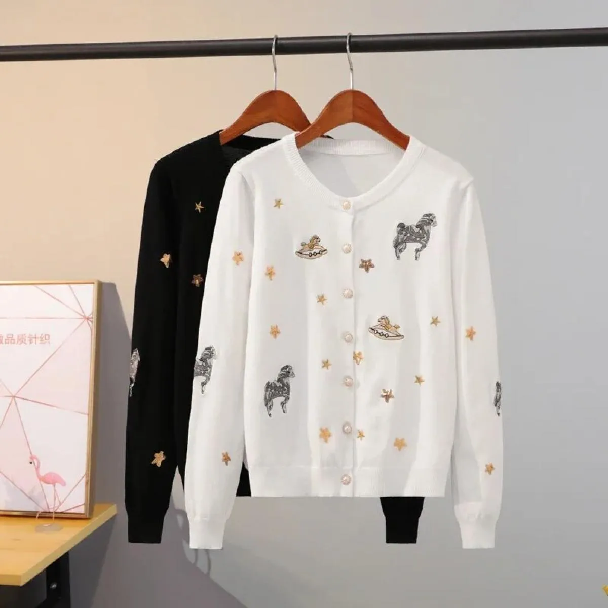 Cardigan stile casual Autunno nuovo ricamato ad ago lavorato a maglia da donna maglione giacca top cardigan
