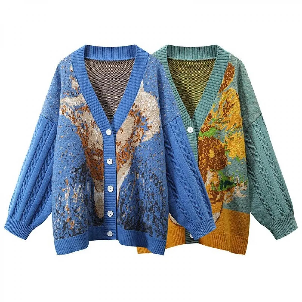 Cardigan vintage con scollo a V Cappotto Art Design autunnale Maglione di nicchia Donna  Top Cardigan Moda