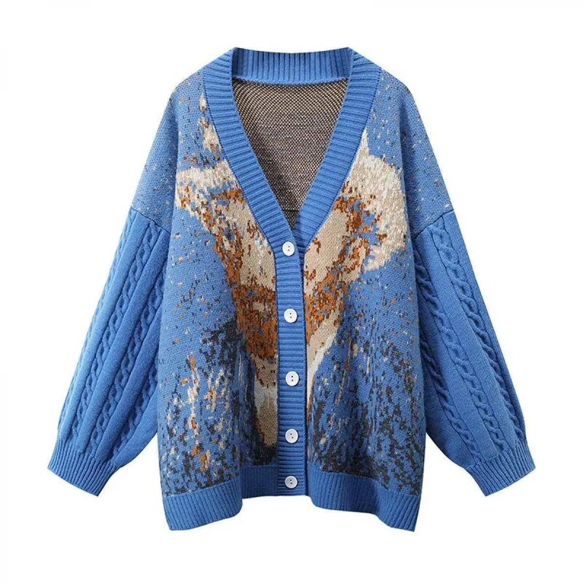 Cardigan vintage con scollo a V Cappotto Art Design autunnale Maglione di nicchia Donna  Top Cardigan Moda
