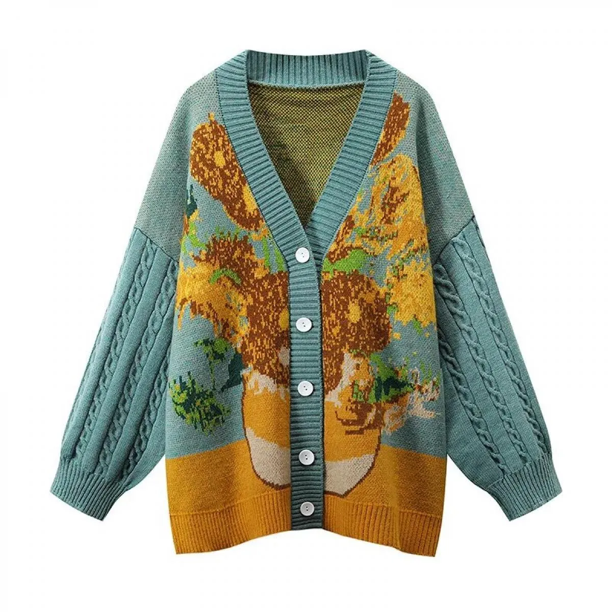 Cardigan vintage con scollo a V Cappotto Art Design autunnale Maglione di nicchia Donna  Top Cardigan Moda