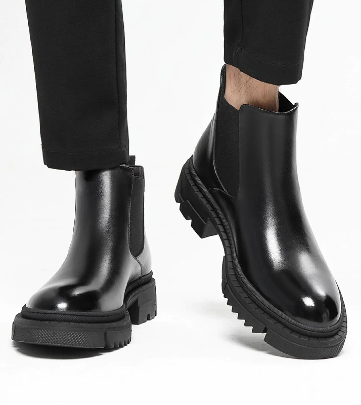 Chelsea Boot Mens Stivali da uomo Scarpe Stivali da moto da uomo con suola spessa Uomo britannico