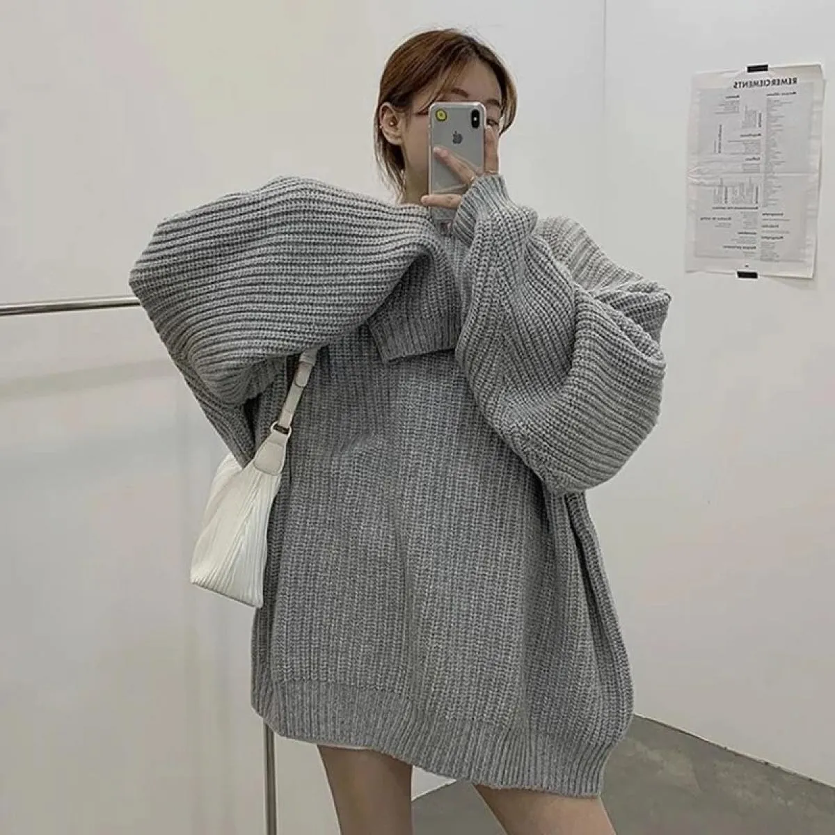 Chic autunno inverno francese girocollo tinta unita sciolto casual manica lunga pullover maglione lavorato a maglia donna