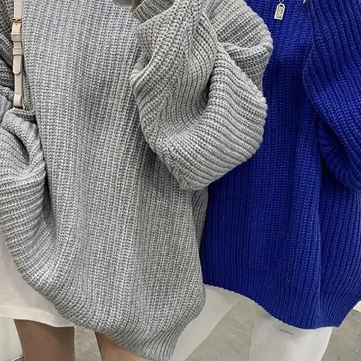 Chic autunno inverno francese girocollo tinta unita sciolto casual manica lunga pullover maglione lavorato a maglia donna