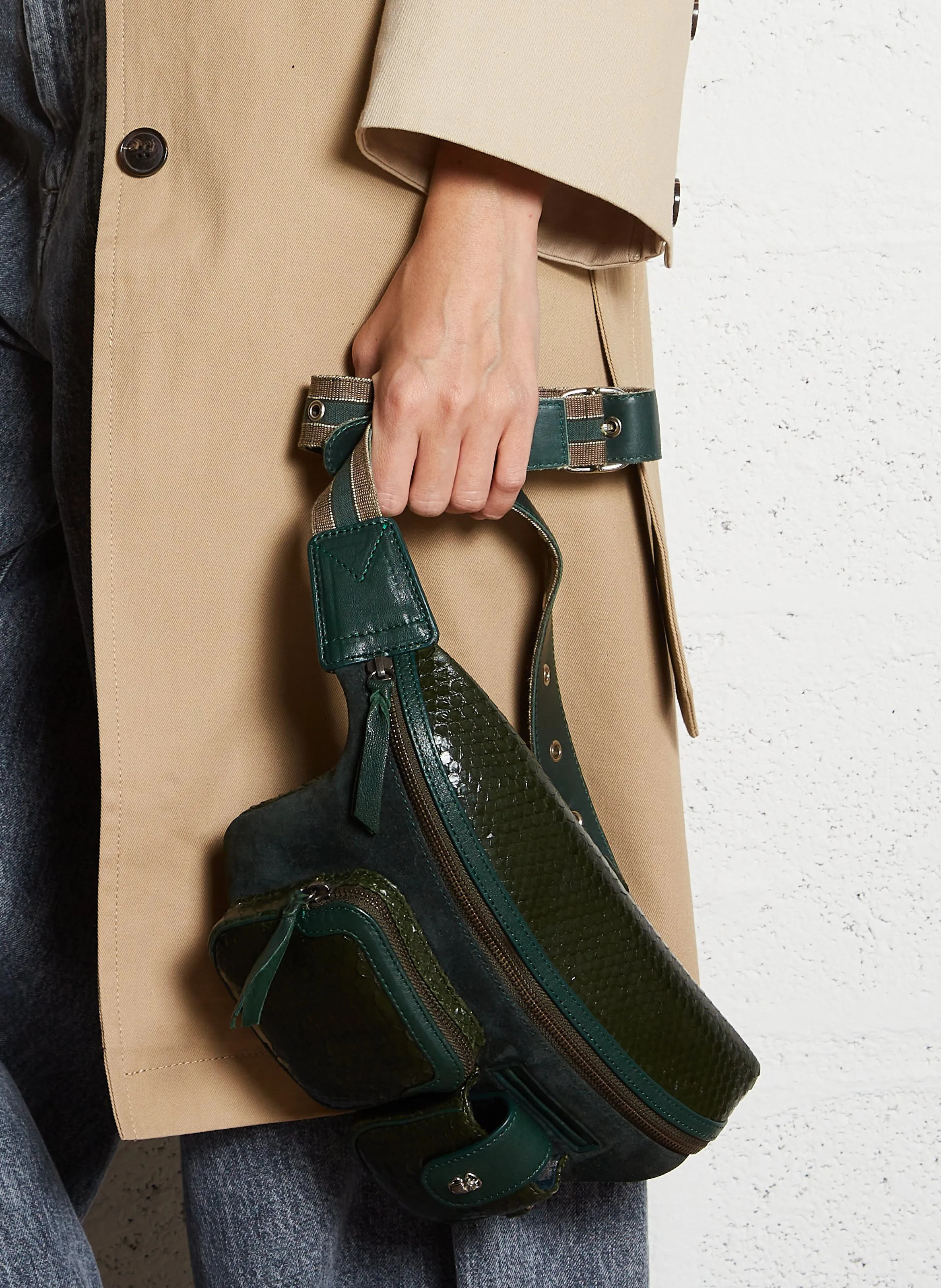  CLARIS VIROT   ROMEO - Borsa a tracolla in pelle di pitone | Verde