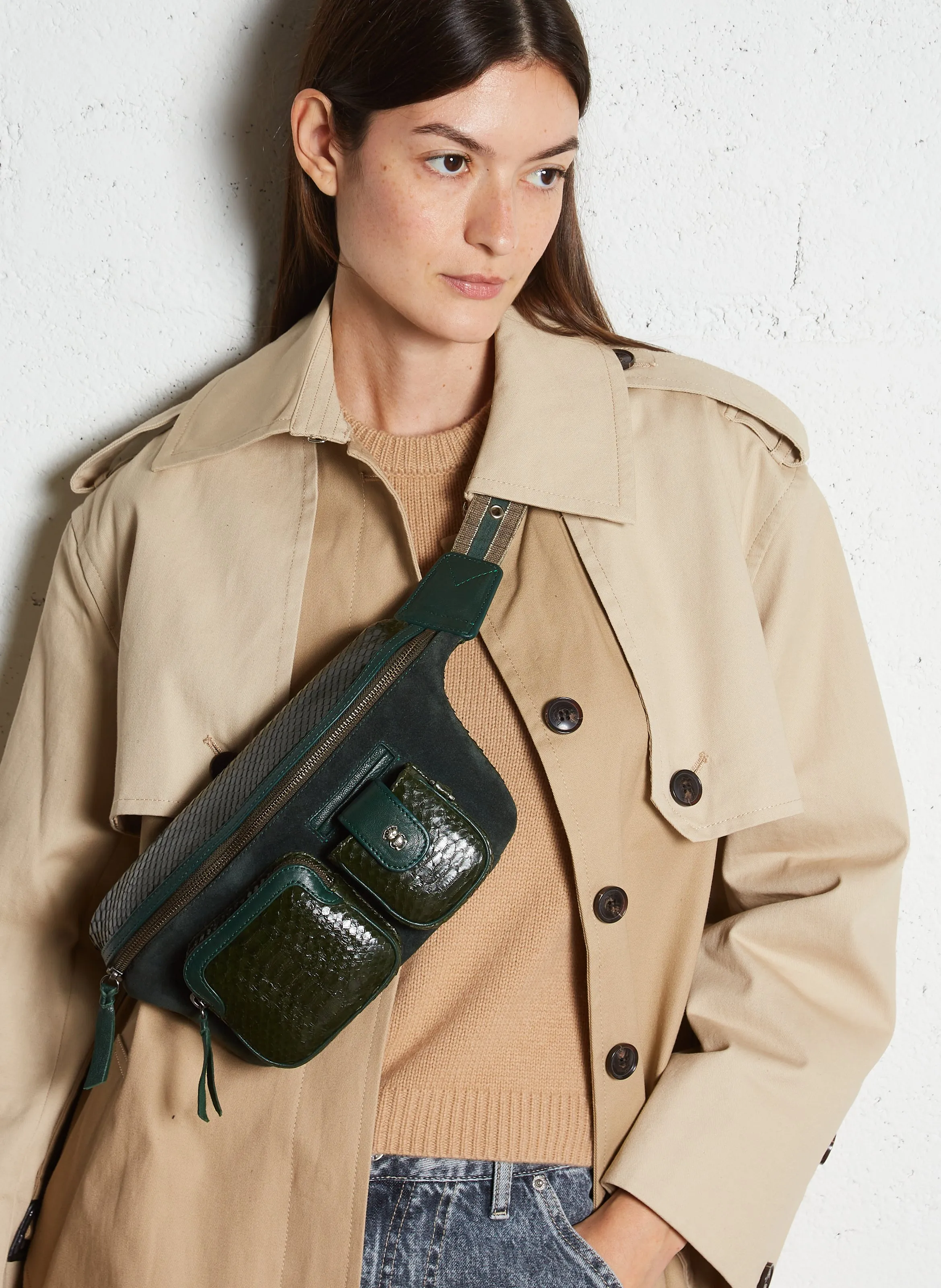  CLARIS VIROT   ROMEO - Borsa a tracolla in pelle di pitone | Verde