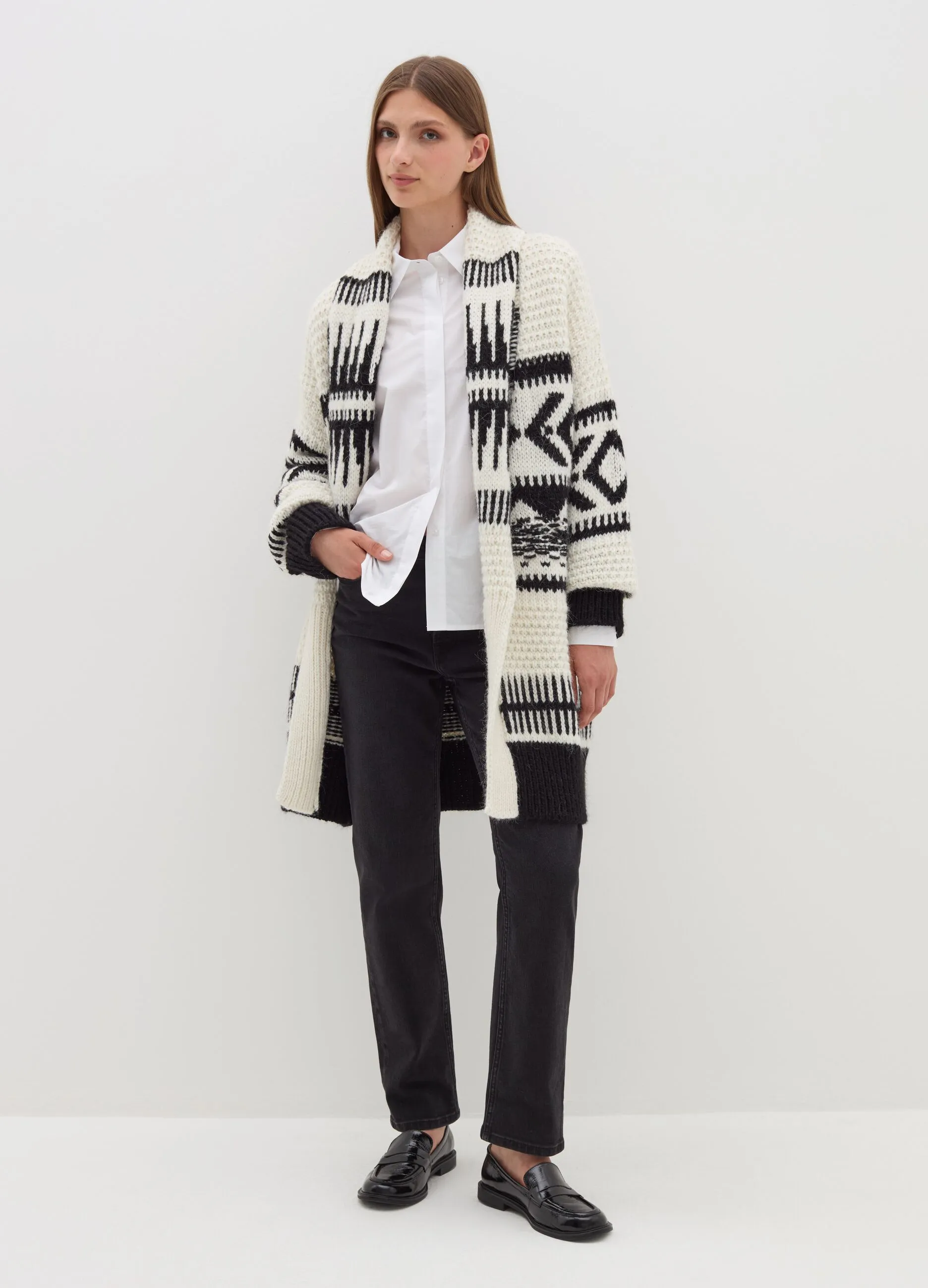 Coatigan in stoppino con motivo jacquard