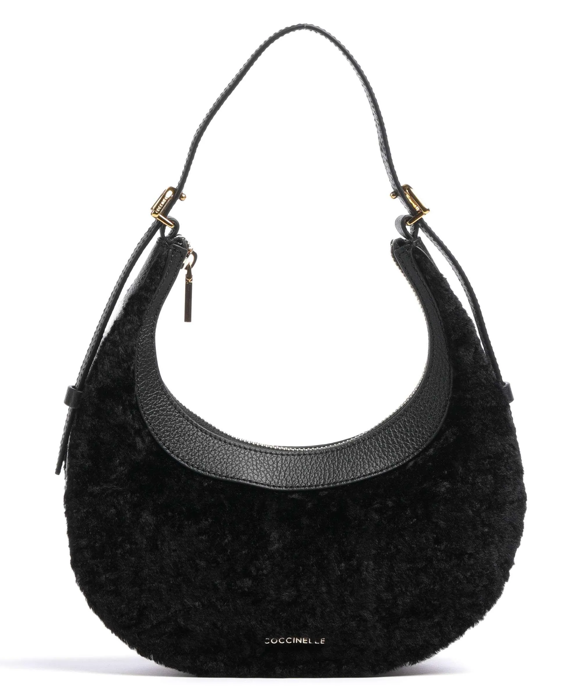  Coccinelle Whisper Astrakan Borsa a spalla pelle di vacchetta grana, eco-pelliccia nero  