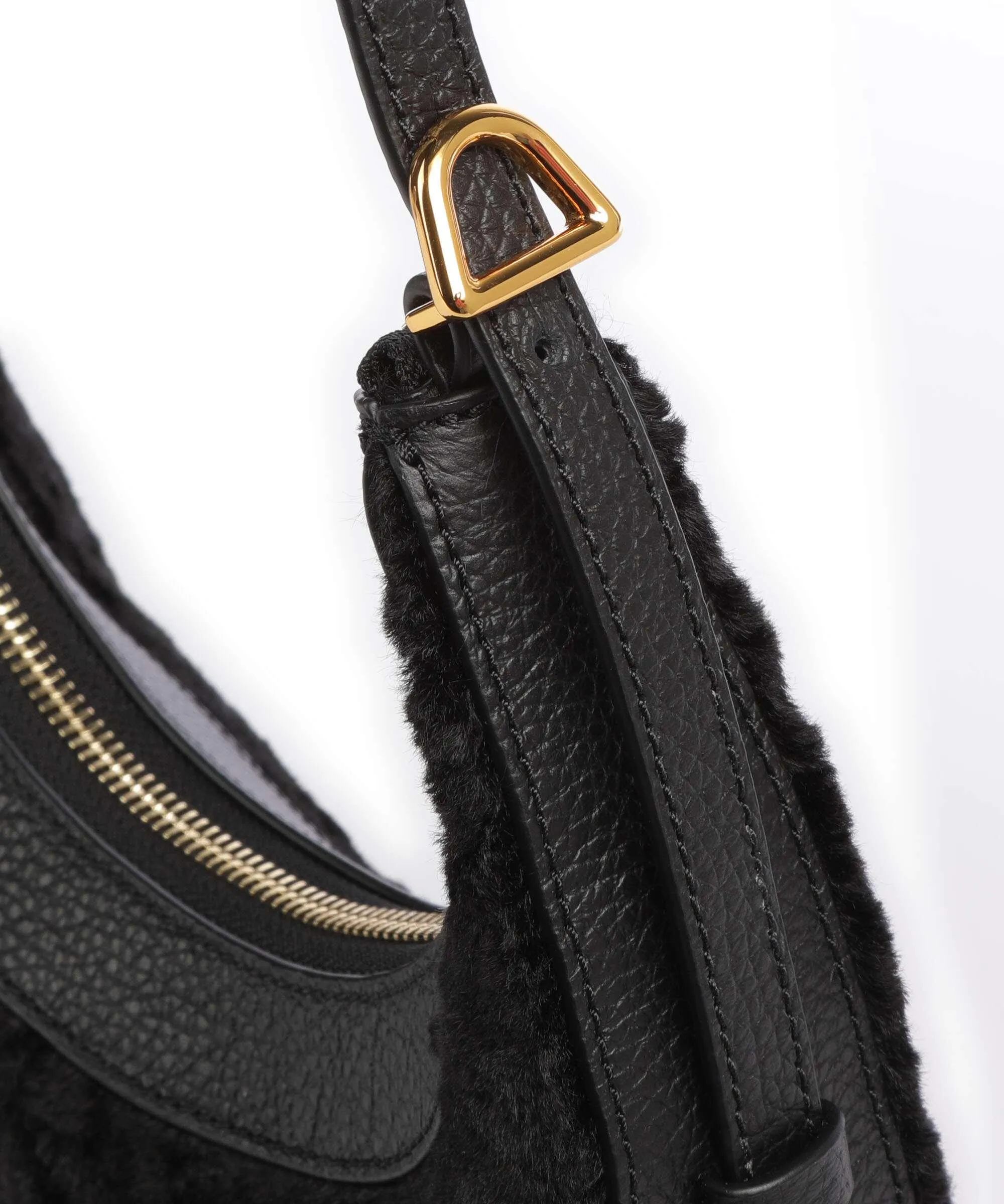  Coccinelle Whisper Astrakan Borsa a spalla pelle di vacchetta grana, eco-pelliccia nero  