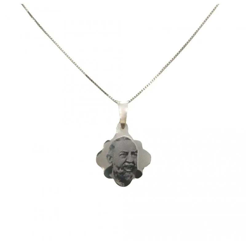 COLLANA CON CIONDOLO PADRE PIO IN ORO BIANCO 18 KT