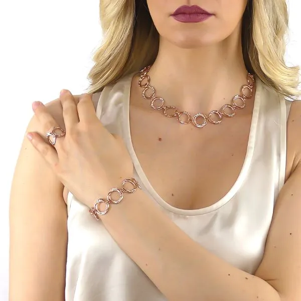 Collana placcata oro rosa a moduli circolari e     