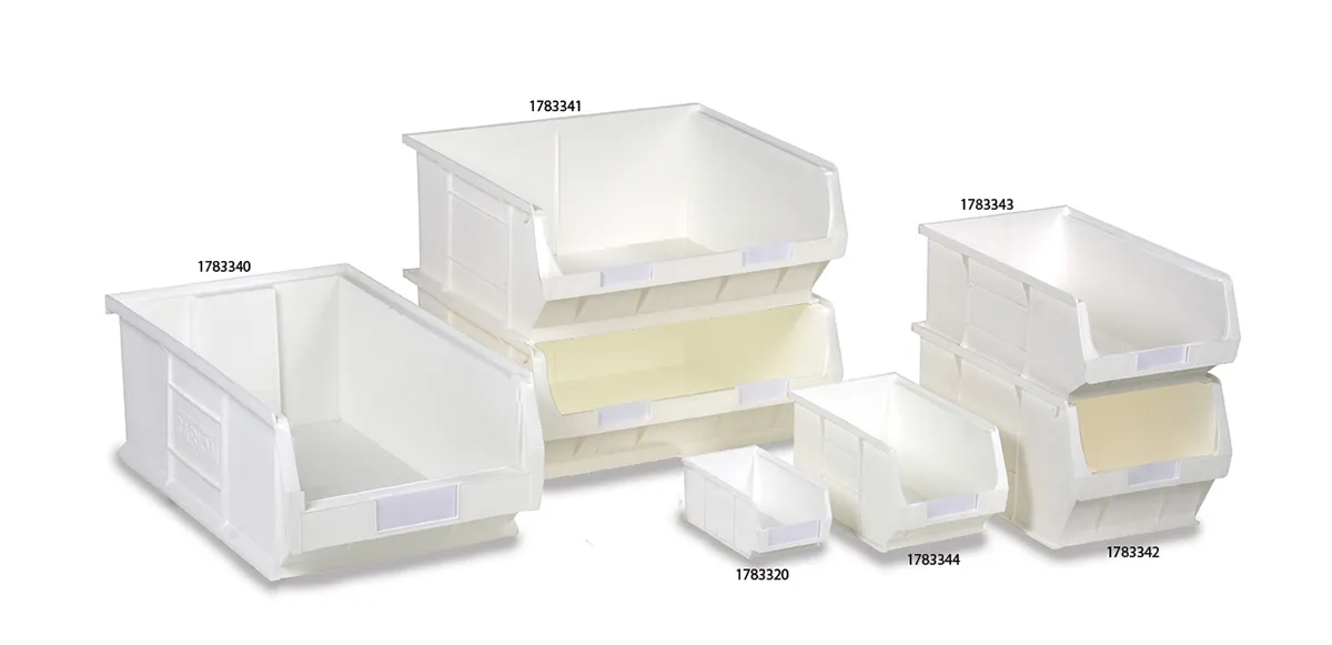 Contenitore semi aperto con frontale RS PRO in PP, 28.3L, col. Bianco, 182mm x 375mm x 420mm