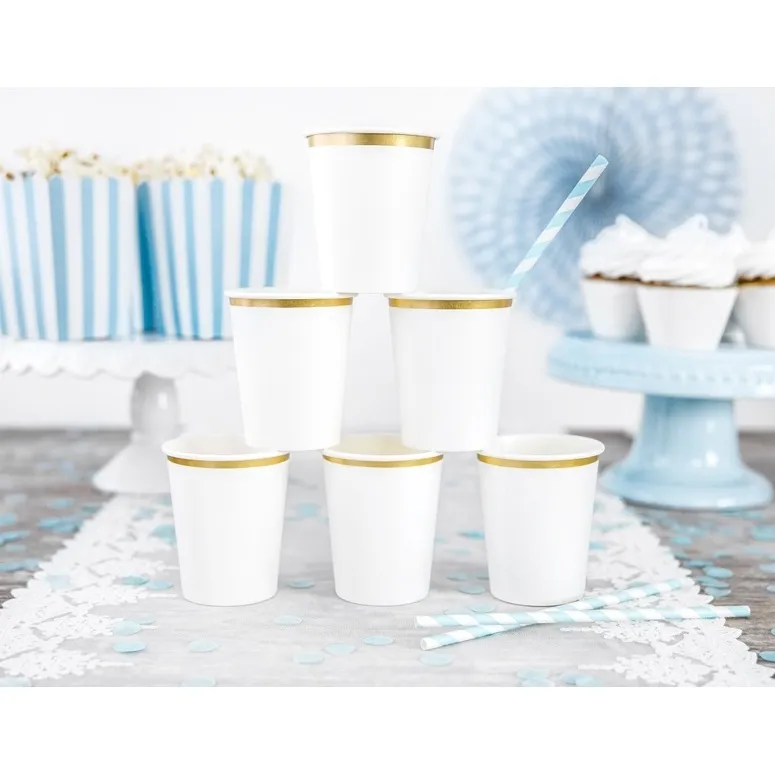 Coppe in cartone bianco con bordo dorato 260 ml - 6 pz.