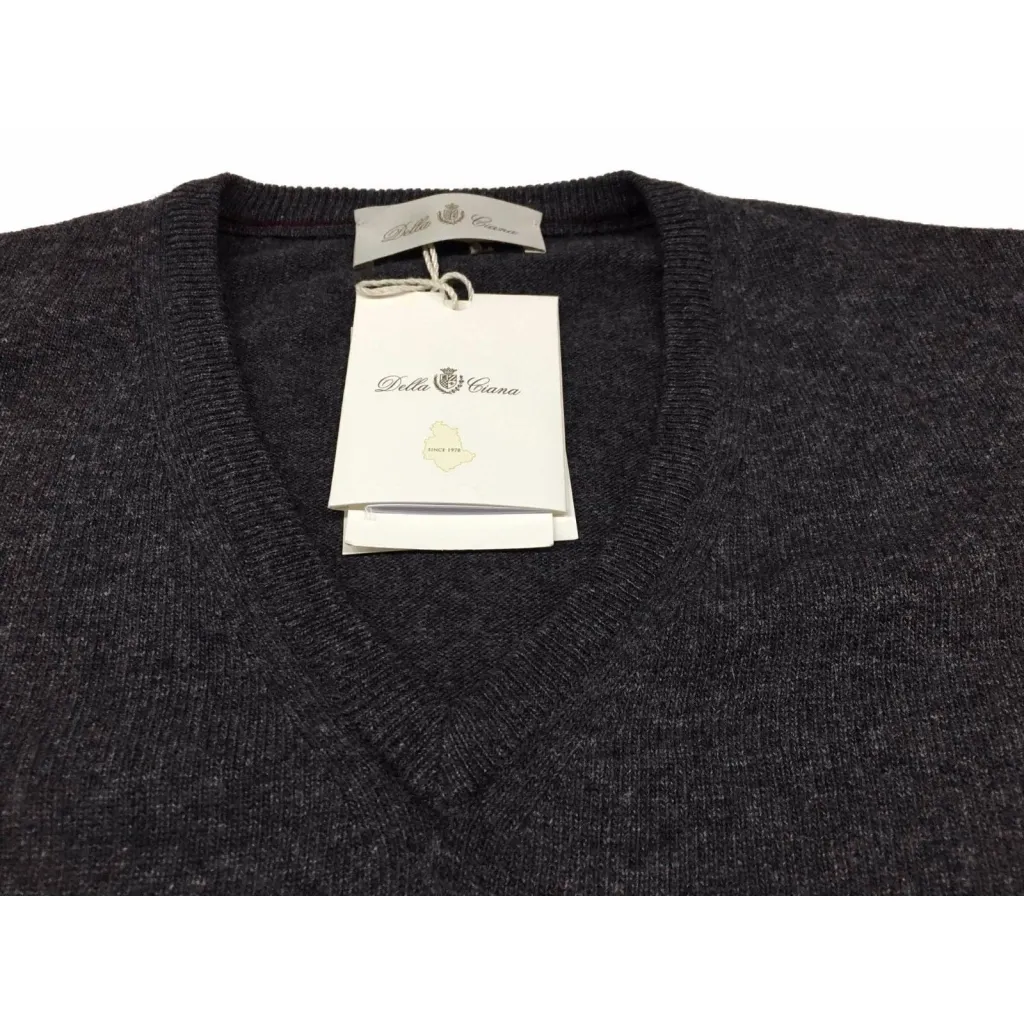 DELLA CIANA maglia uomo a V antracite 80% lana 20% cashmere MADE IN ITALY