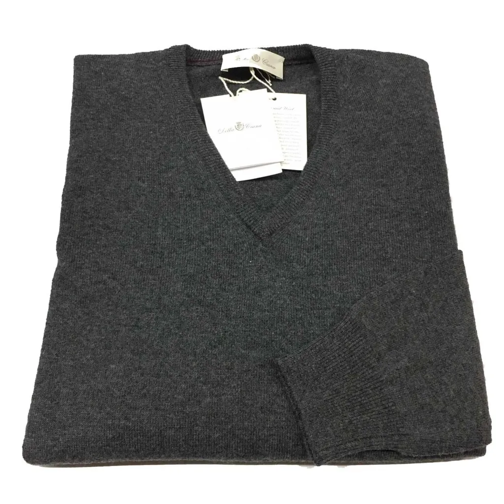DELLA CIANA maglia uomo a V antracite 80% lana 20% cashmere MADE IN ITALY