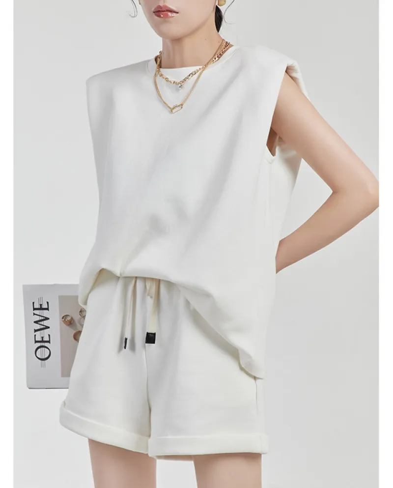 Dolce top in due pezzi bianco senza maniche sportivo per il tempo libero maglione vestito femminile estate