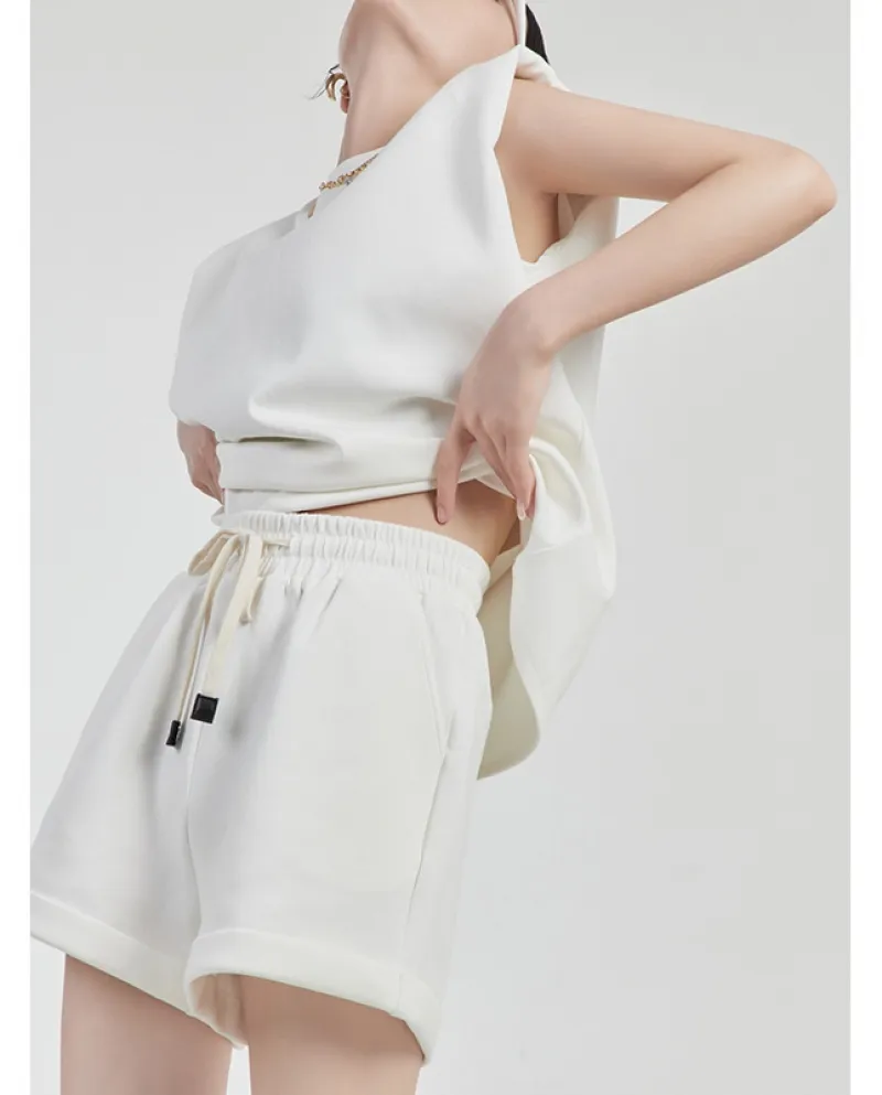 Dolce top in due pezzi bianco senza maniche sportivo per il tempo libero maglione vestito femminile estate