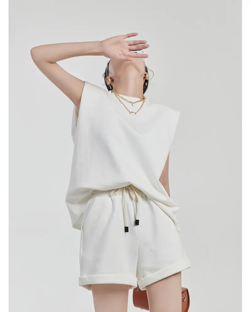 Dolce top in due pezzi bianco senza maniche sportivo per il tempo libero maglione vestito femminile estate