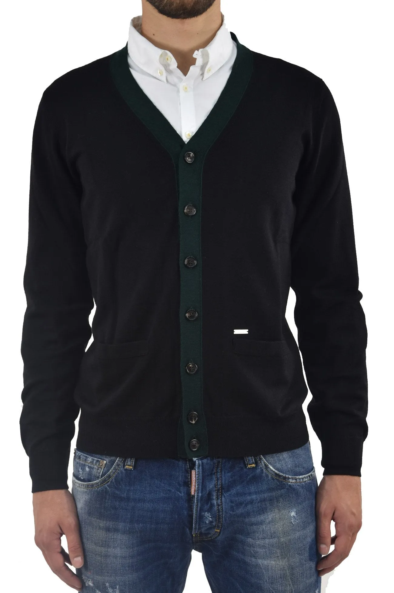 Dsquared2 Pullover Nero Uomo Lana Bottoni Tasche Mod. S71HA0480S14587900