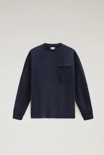 Felpa girocollo in puro cotone con tasca con zip                                                                                
