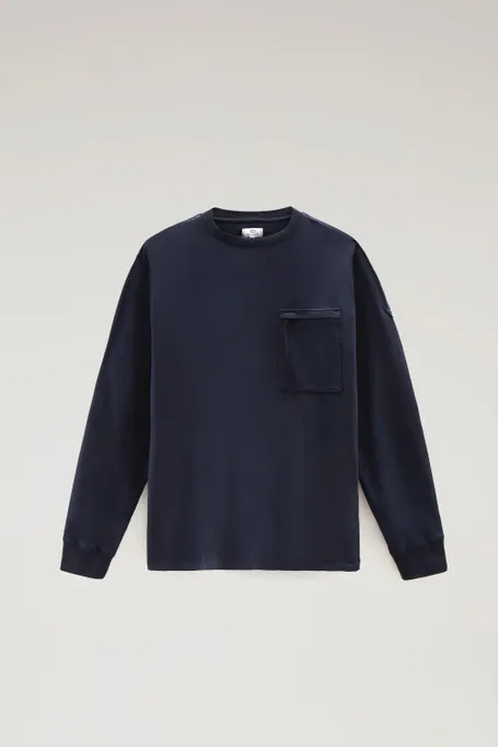 Felpa girocollo in puro cotone con tasca con zip                                                                                