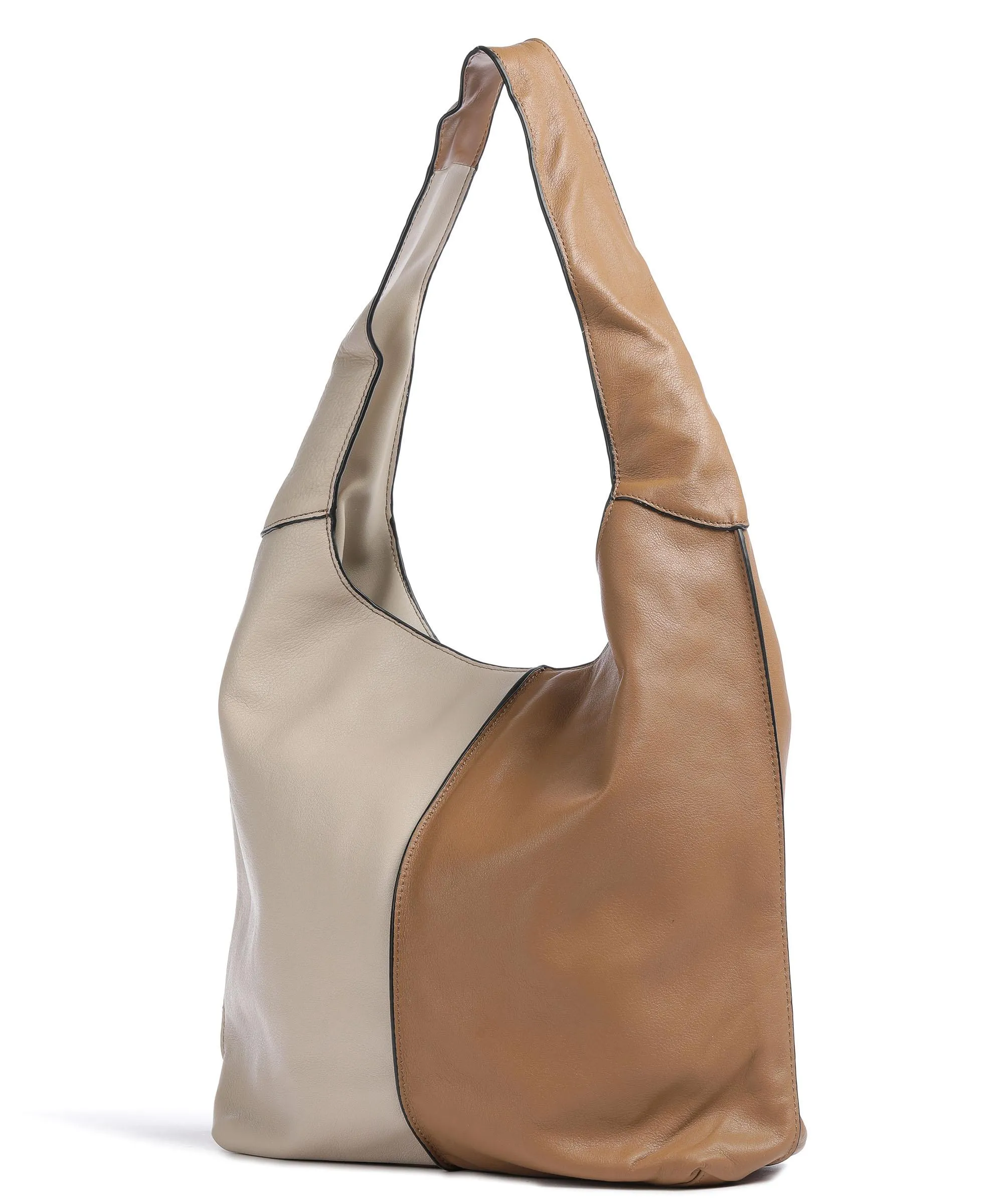  FredsBruder FB Borsa hobo pelle granulata marrone/beige  