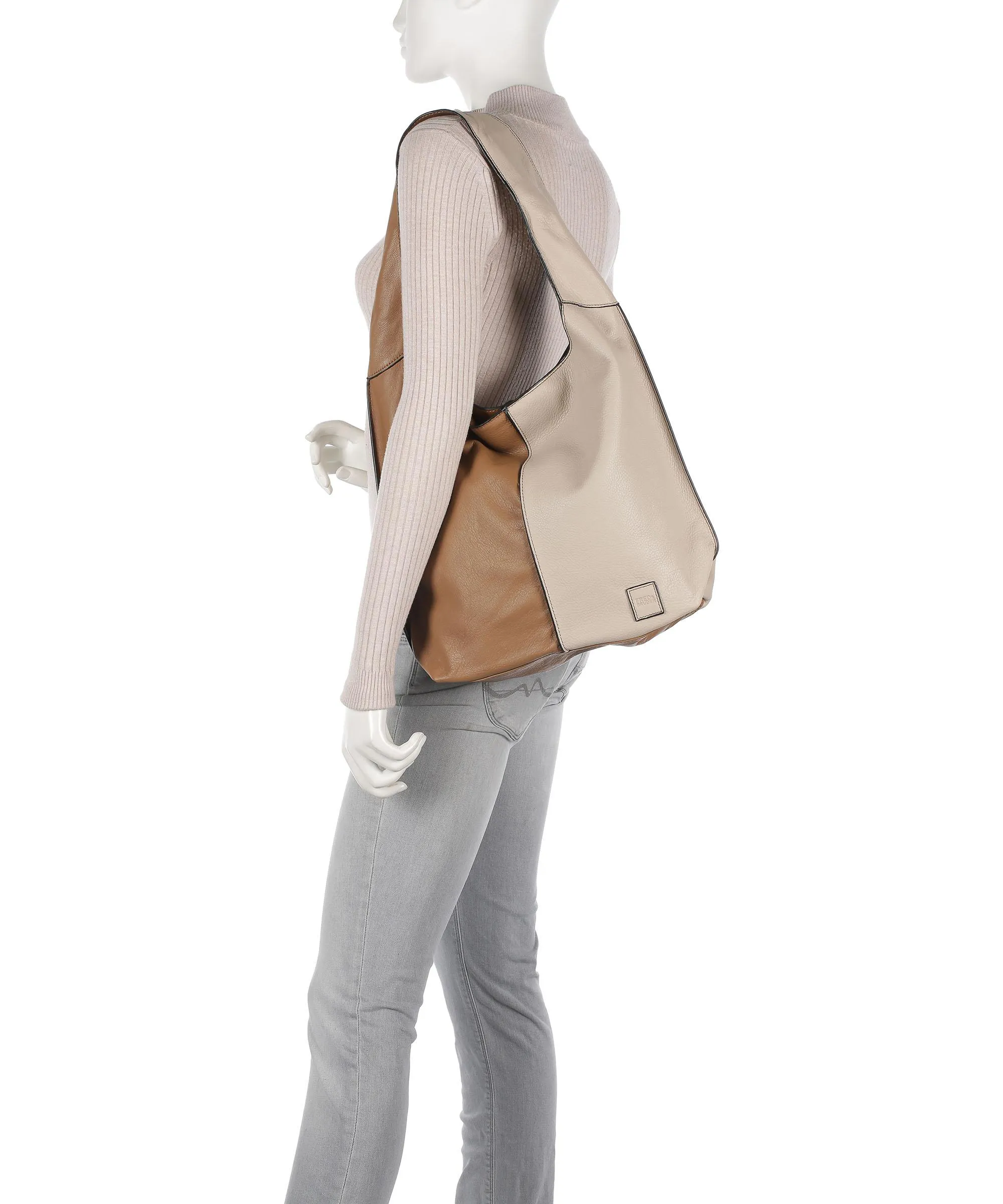  FredsBruder FB Borsa hobo pelle granulata marrone/beige  