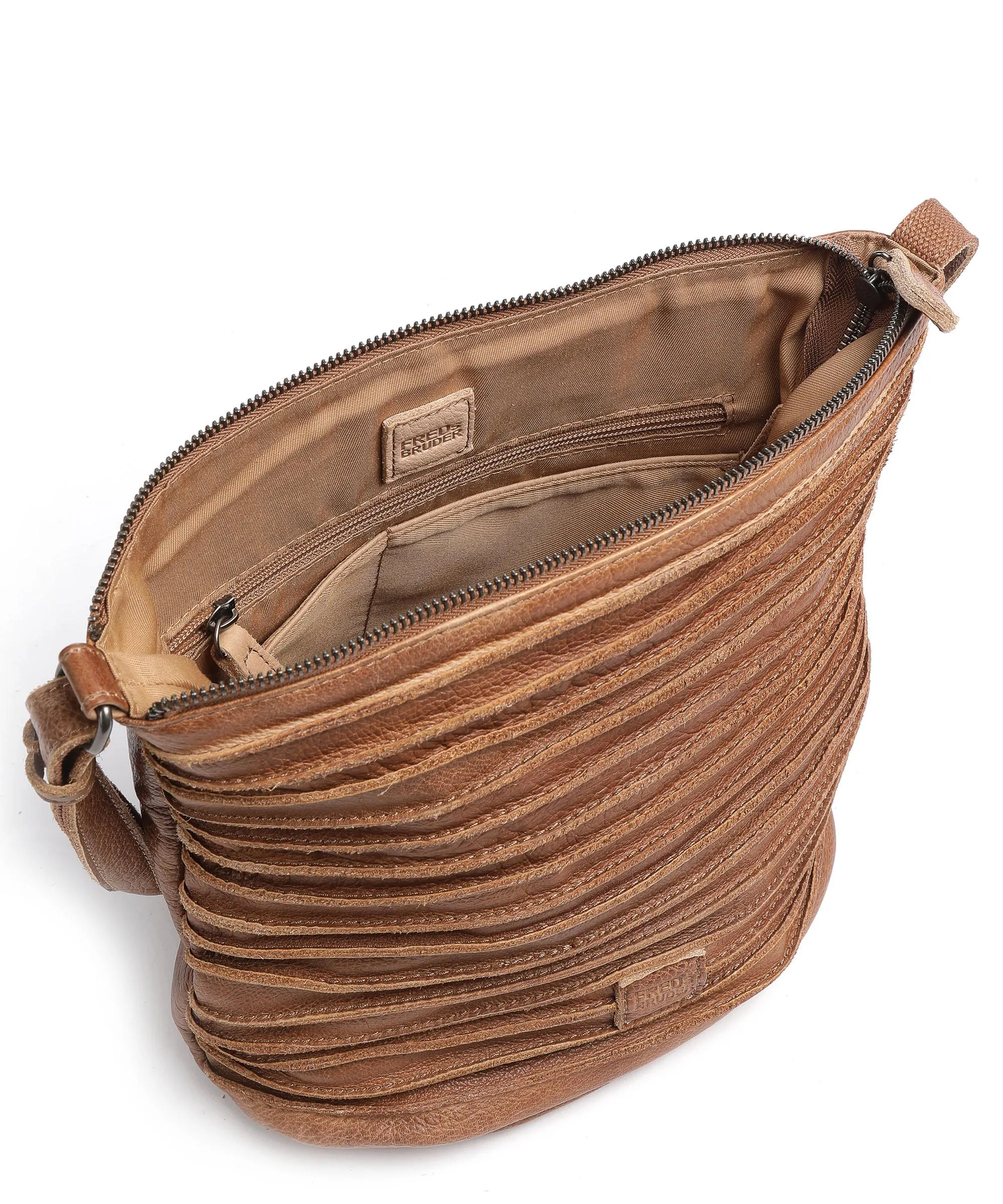  FredsBruder Riffellinchen Borsa a tracolla pelle di vacchetta grana marrone  