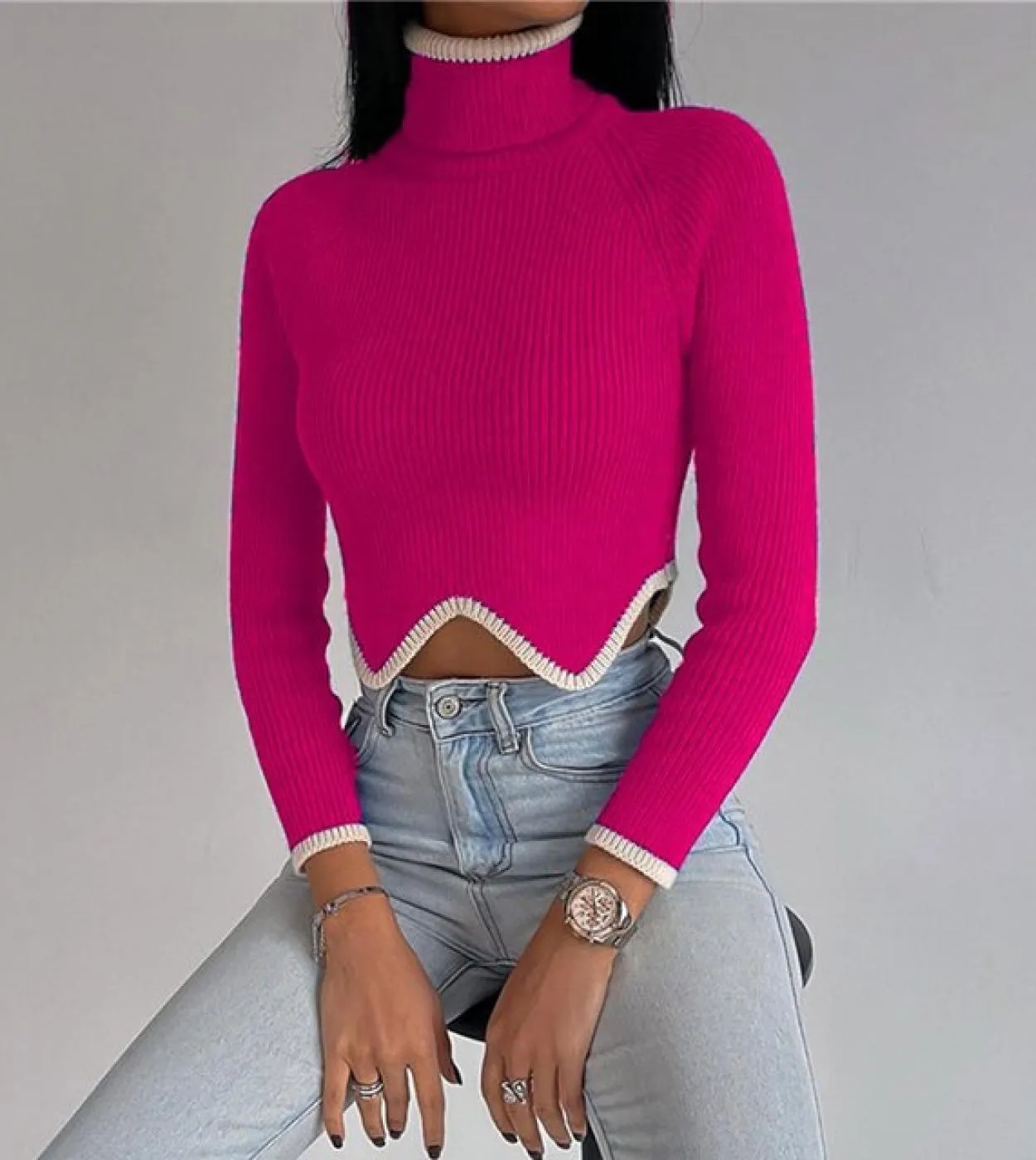 Gacvga Maglioni dolcevita lavorati a maglia invernali per donna Pullover Top corto a maniche lunghe Maglione natalizio sottile