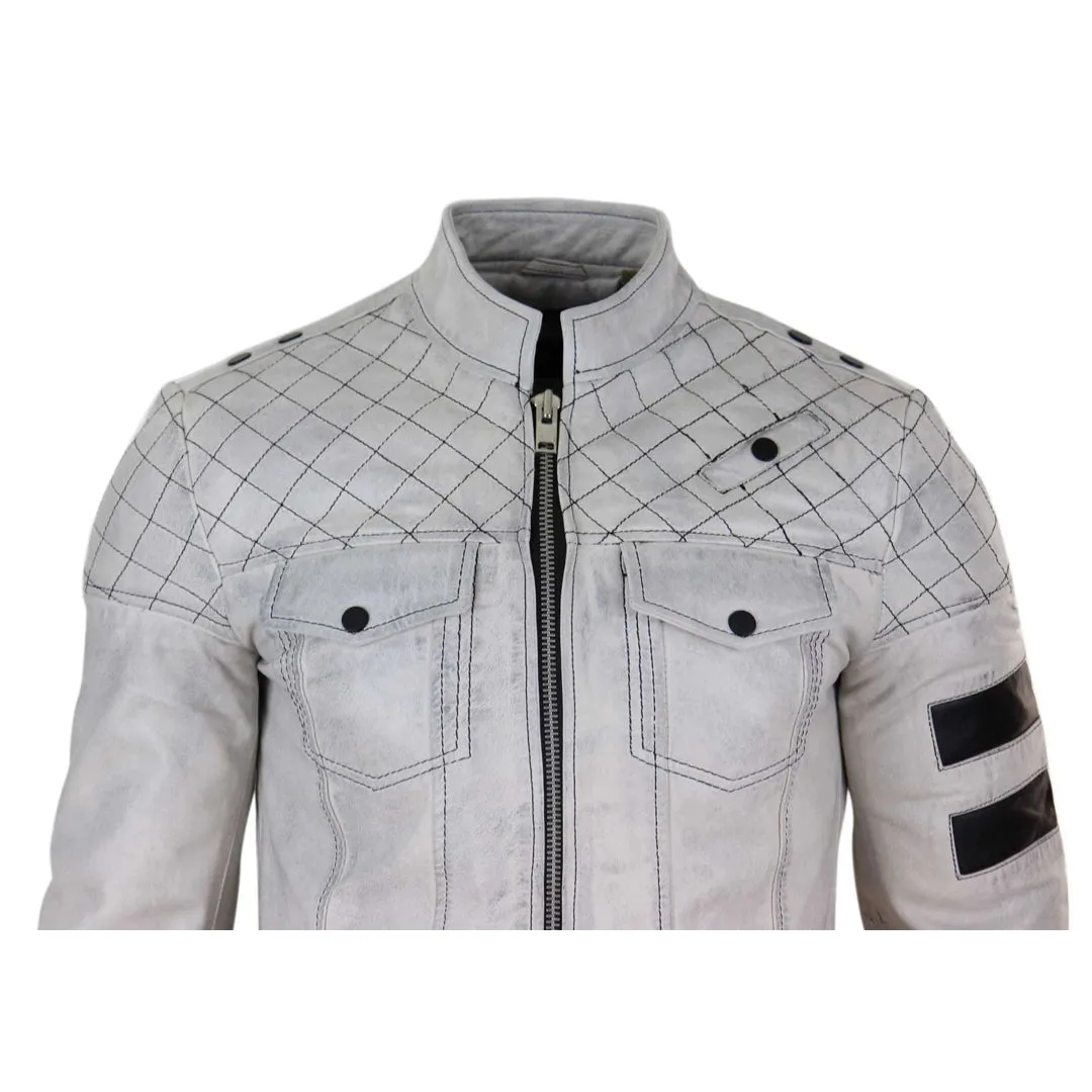 Giacca Casual da Uomo Stile Biker in Vera Pelle Nappa con Zip e Strisce