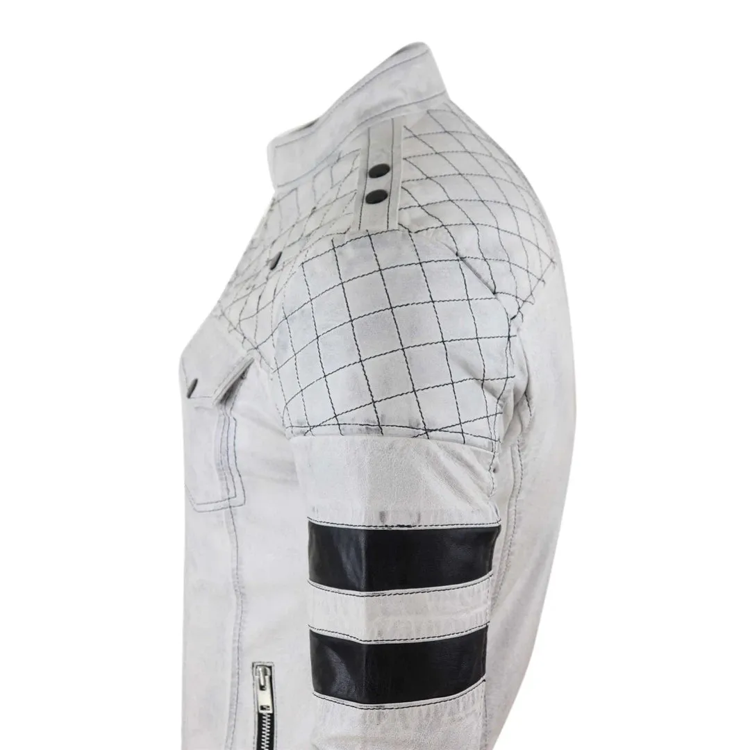 Giacca Casual da Uomo Stile Biker in Vera Pelle Nappa con Zip e Strisce