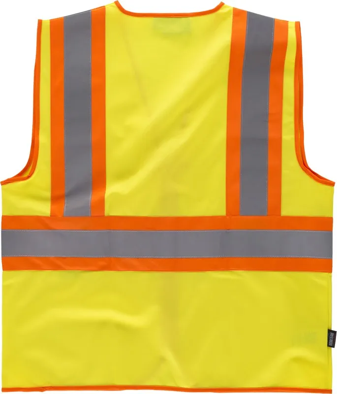 Gilet ad alta visibilità, multi-tasca, nastri riflettenti bicolore verticale e orizzontale AV Giallo Arancione AV