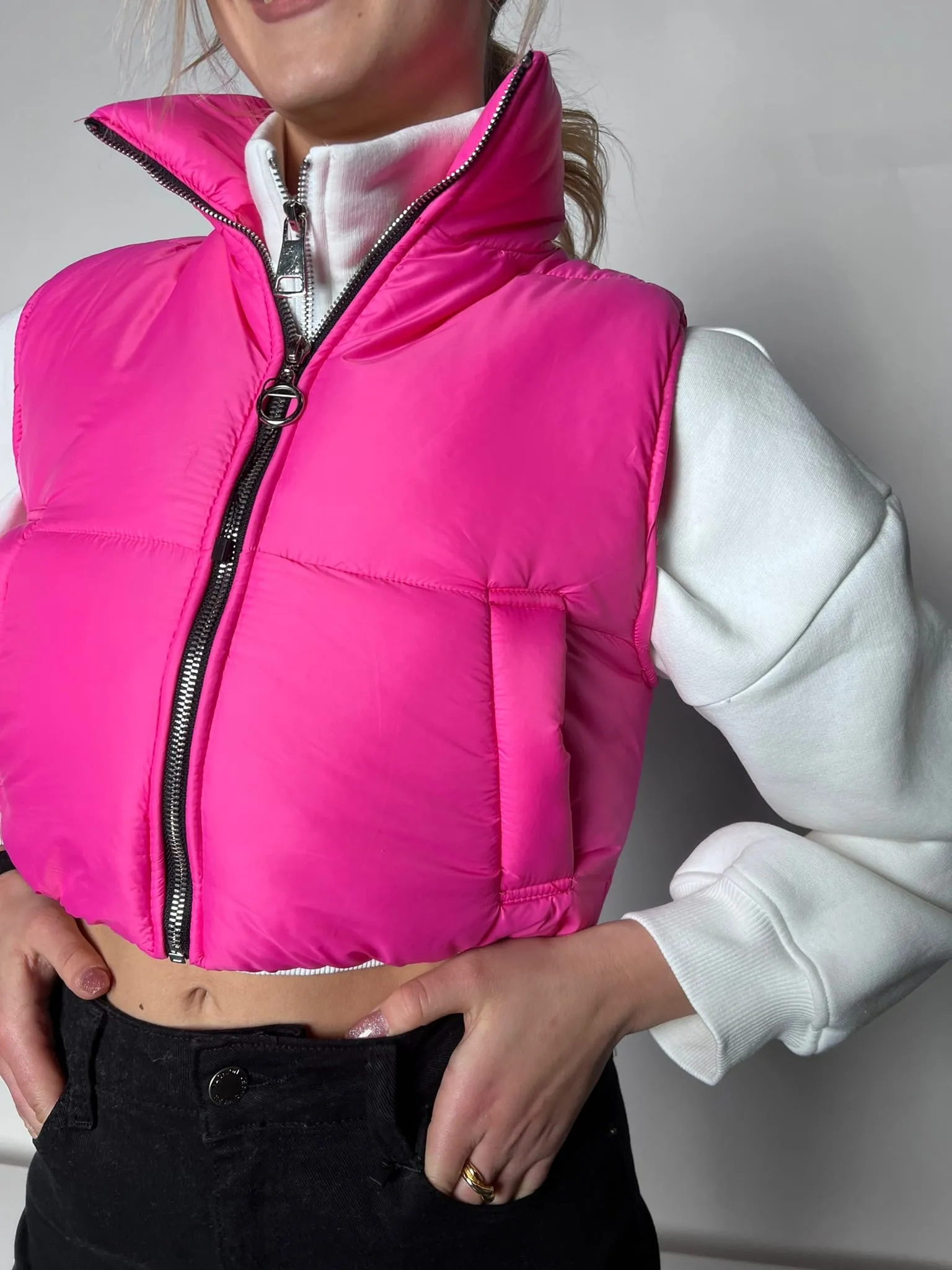 Gilet water repellent a collo alto - FUCSIA