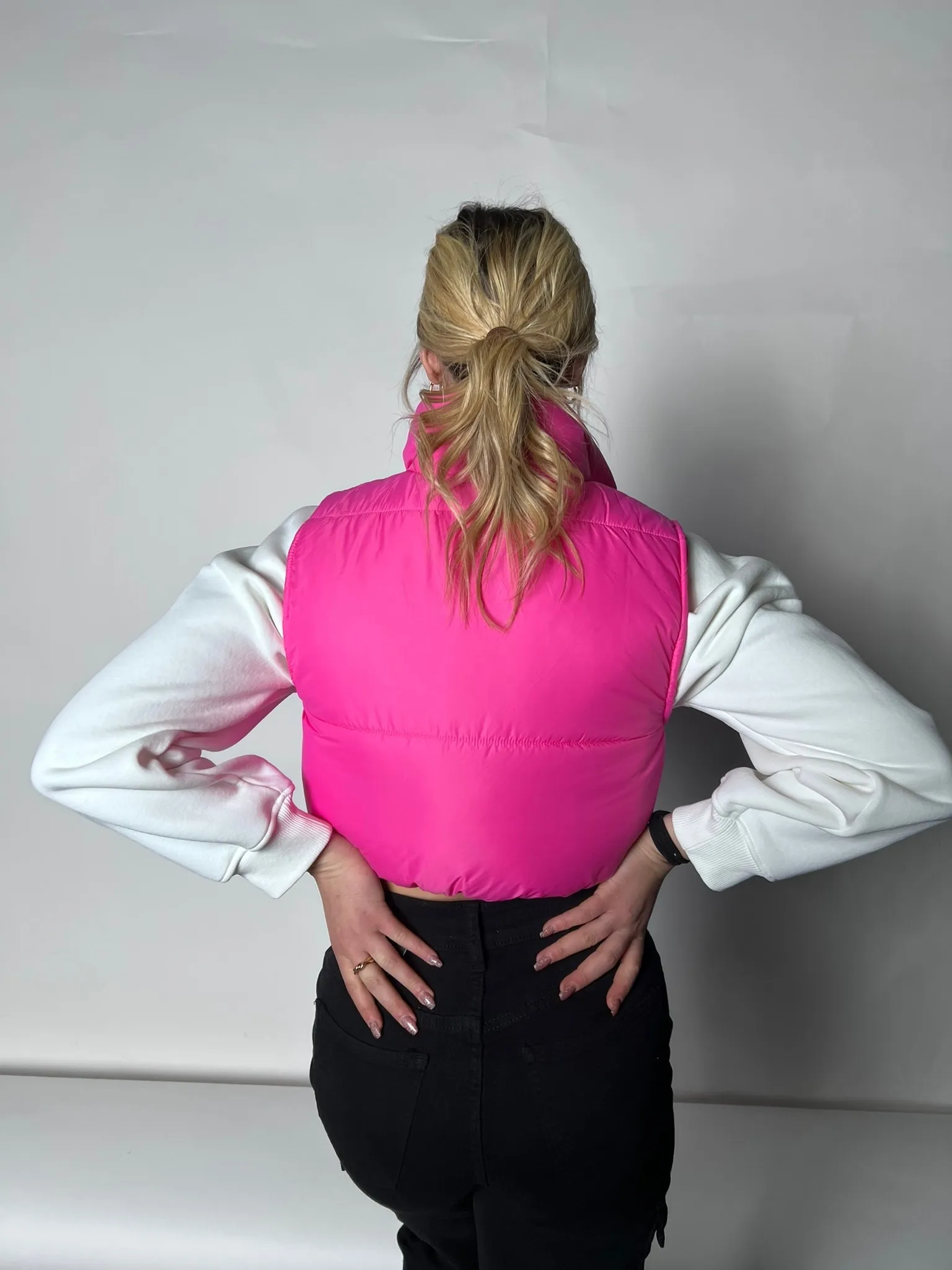 Gilet water repellent a collo alto - FUCSIA