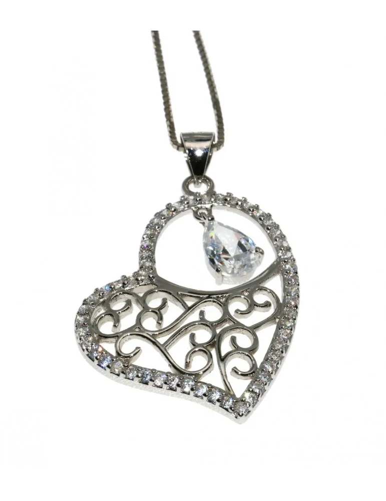 Girocollo argento 925 collana con Ciondolo Cuore arabesque zirconi