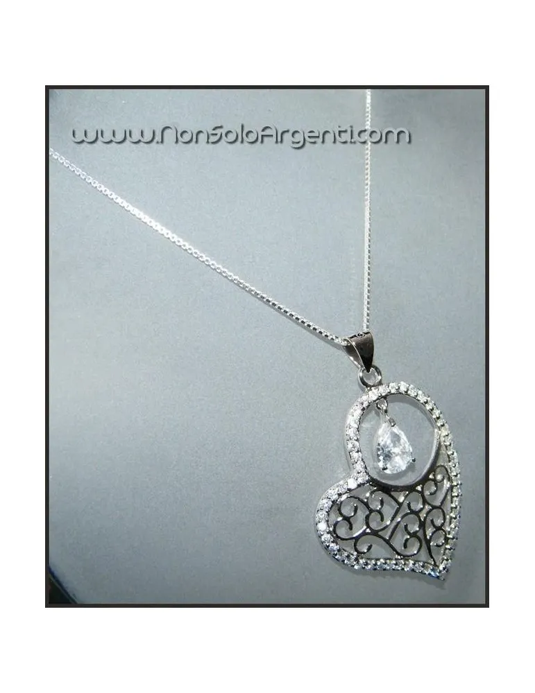 Girocollo argento 925 collana con Ciondolo Cuore arabesque zirconi