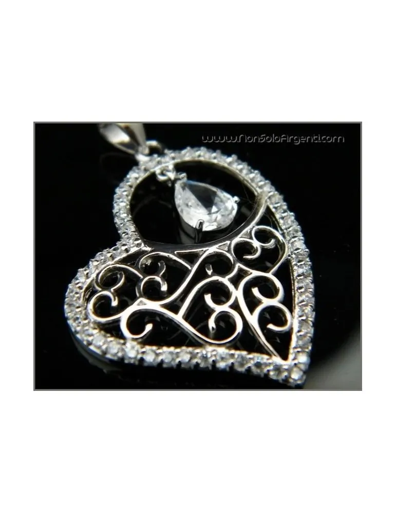 Girocollo argento 925 collana con Ciondolo Cuore arabesque zirconi