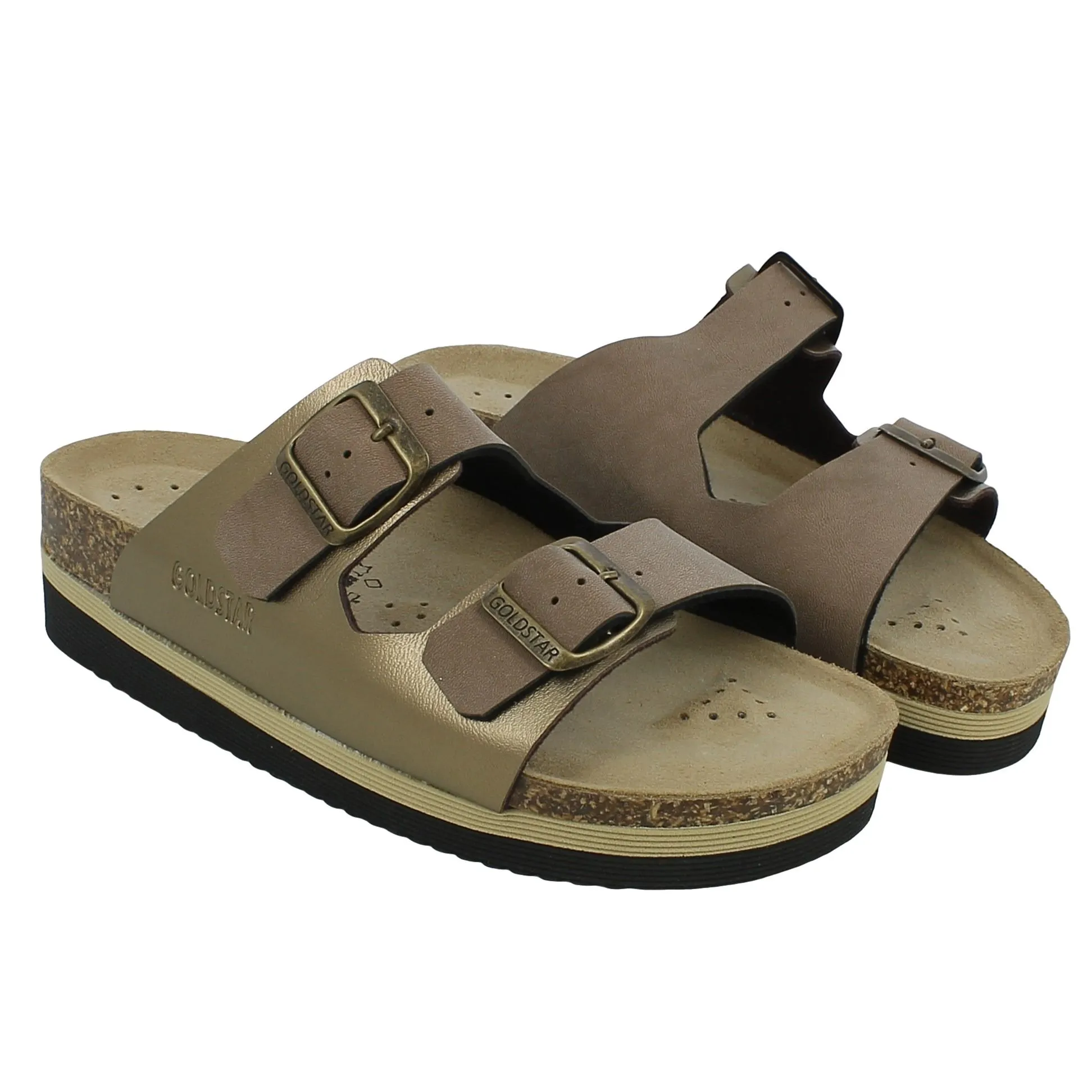 Goldstar  Ciabatta due fibbie bronzo con platform 