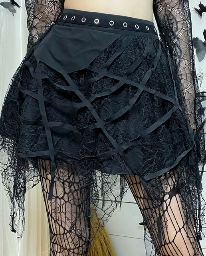 Gonna a rete gotica moda Donna Fata Grunge Harajuku Punk Gonna irregolare a vita alta Emo Gonna Fairycore alternativa Fe