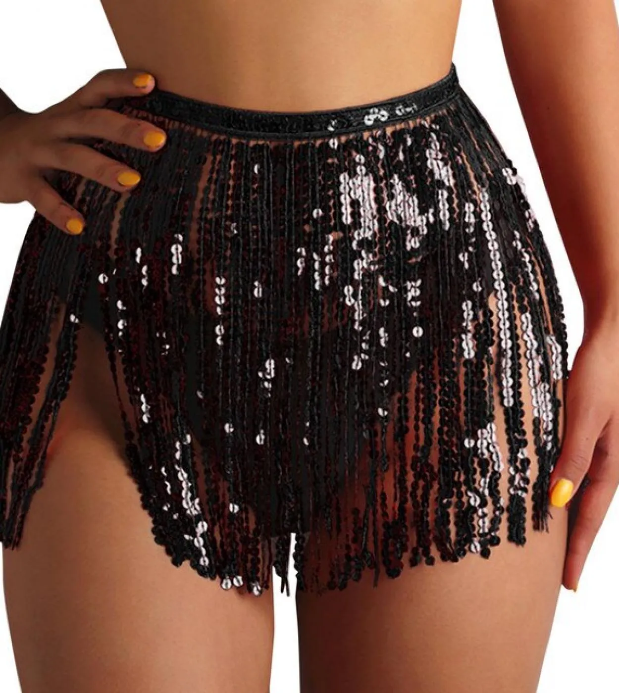 Gonna copricostume a vita alta Gonna corta da donna con frange di paillettes Gonna copricostume da spiaggia Bikini avvolgente lu